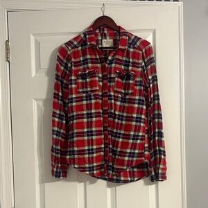 Abercrombie & Fitch Red and Blue Plaid Button-Down Flannel Shirt